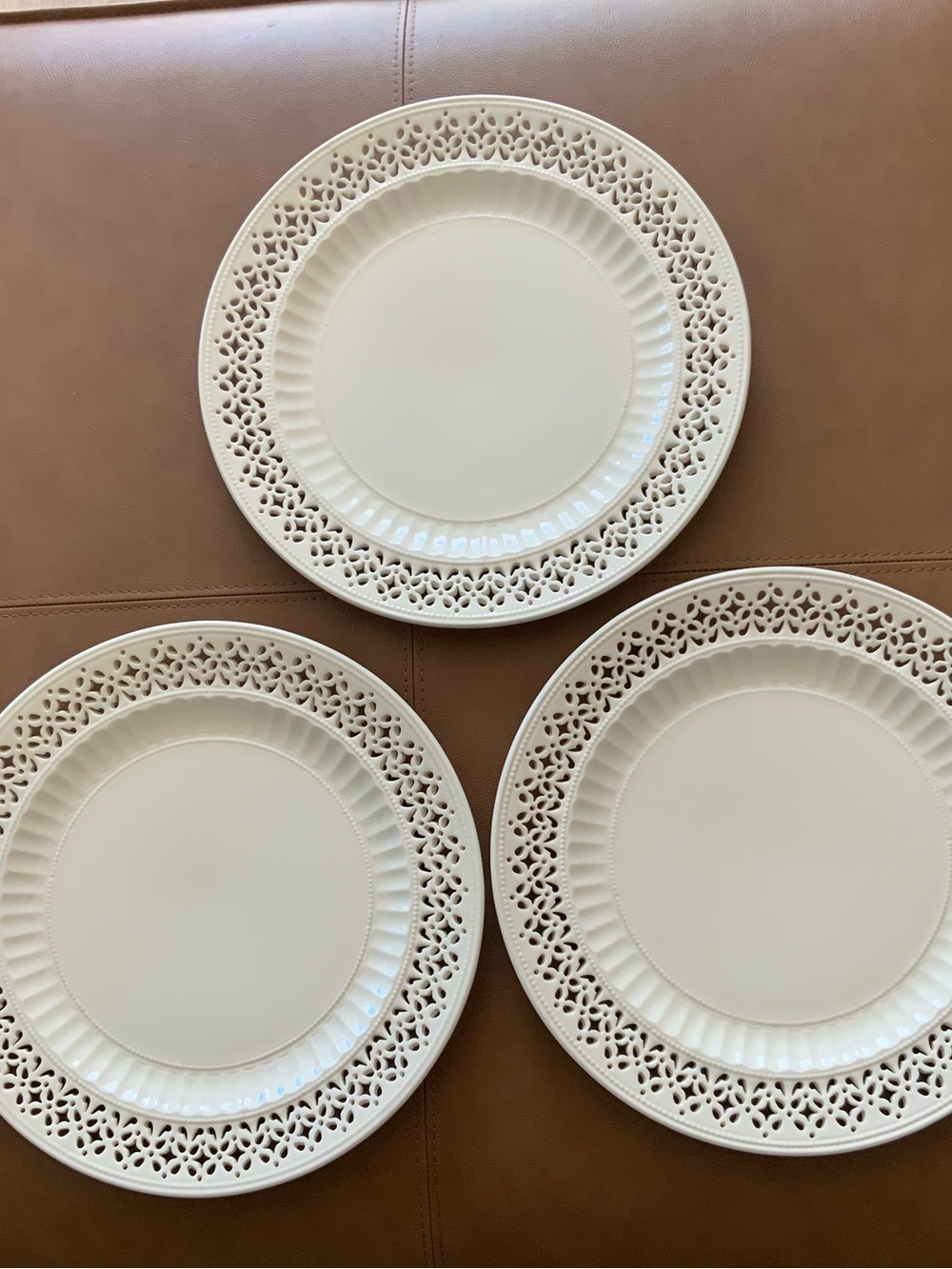 Dunham by Ralph Lauren Cream Pierced Rim Dinner Plate Trio